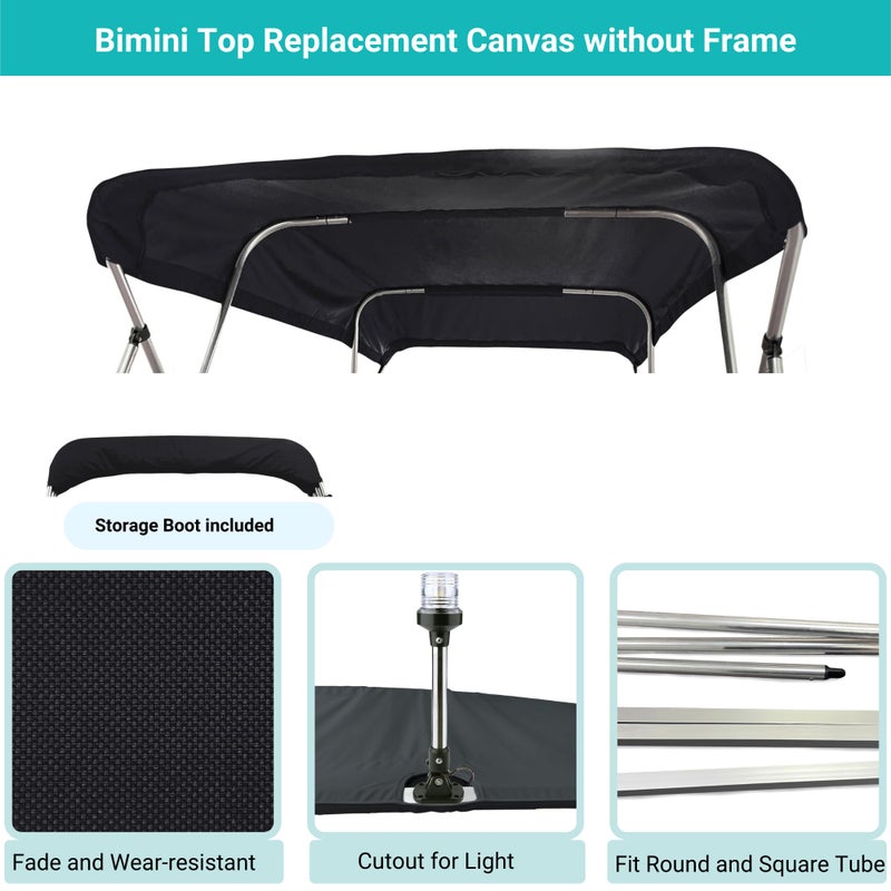 Savvycraft 4 Bow Bimini Top Replacement Cover, Durable Marine Grade Canvas Boat Canopy, Easy Install Zipper Sleeves, 4 Bow 96" L 85"-90" W Black Color - Image 2